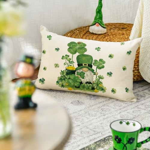 St. Patrick's Day Shamrock Gnome Pillow Cover - 12x20 Inch