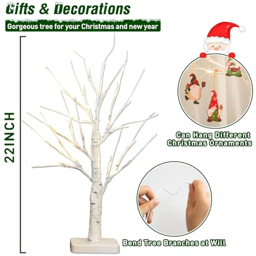 PEIDUO 22 Inch Indoor Birch Tree with LED Lights, Timer, Battery Powered, 4 Pack