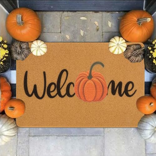 Hello Pumpkin Welcome Doormat - 17"x29" Fall Front Porch Mat (Pumpkin Yellow)