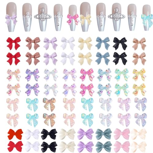 COOSLIM 120PCS 3D Colorful Bow Nail Charms Resin Bowknot Nail Rhinestones