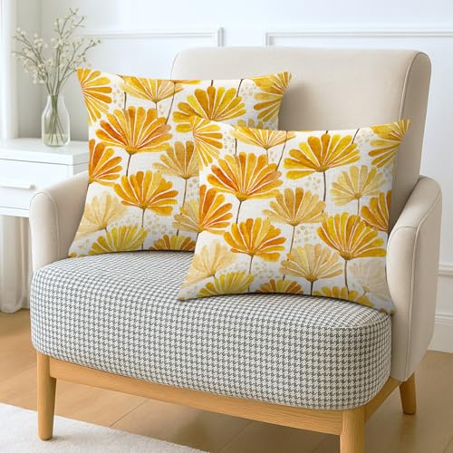 18x18 Linen Pillow Covers Set of 2 - Decorative Floral Cushion for Home
