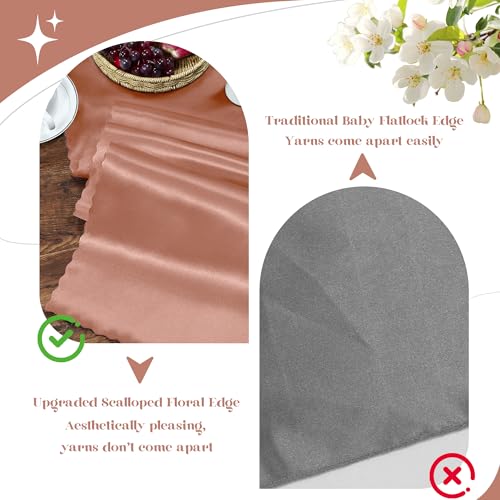 Rose Gold Satin Table Runner 12x108 Inch - 2 Pack with Scalloped Edges