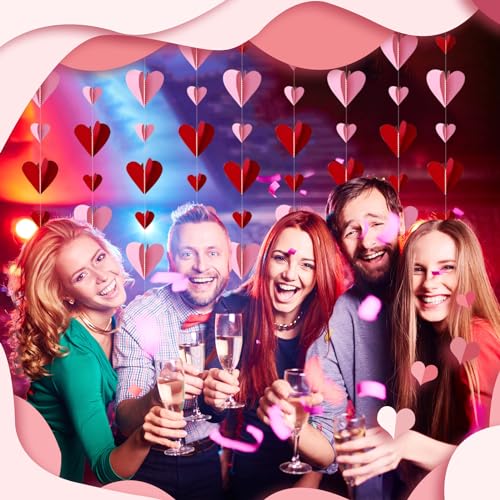3D Heart Garland for Valentine's Day - 32 pcs Red & Pink Decor