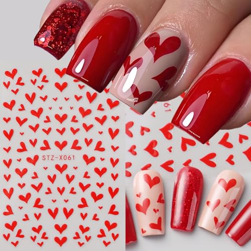 Glitter Heart Nail Stickers Set with Tweezers - 6 Sheets Valentine's Day