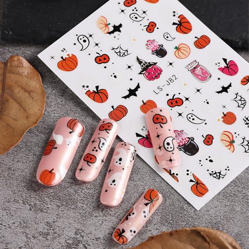 Mdscve Halloween 3D Self-Adhesive Nail Art Decals Pumpkin Ghost Sheets
