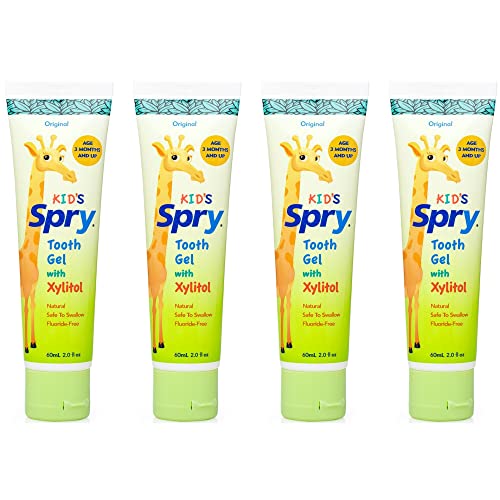 Spry Natural Kids Xylitol Tooth Gel - Fluoride-Free Toothpaste for Babies and Toddlers, 2 Fl Oz (Pack of 4)