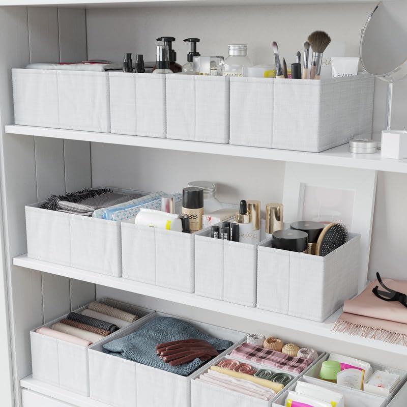 Skiennix Drawer Organizer Set of 12 - Stylish White-Grey Dresser Storage for Nursery & Bedroom
