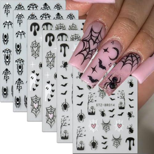 Halloween Nail Stickers 3D Self-Adhesive Bat Ghost Spider Web Decals