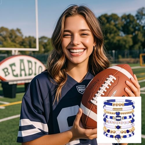 7-Piece Game Day Heishi Clay Beaded Stretch Bracelet Stack for Football and Baseball Fans