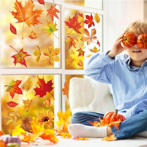 Whaline Fall Window Clings - 6 Sheets Maple Leaves Decor