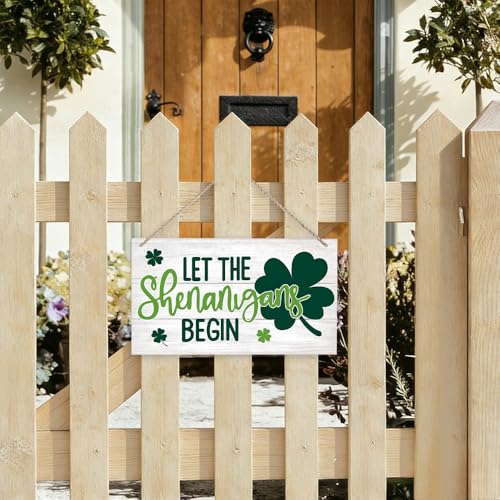 St. Patrick's Day Shamrock Wooden Door Sign - 'Let the Shenanigans Begin'