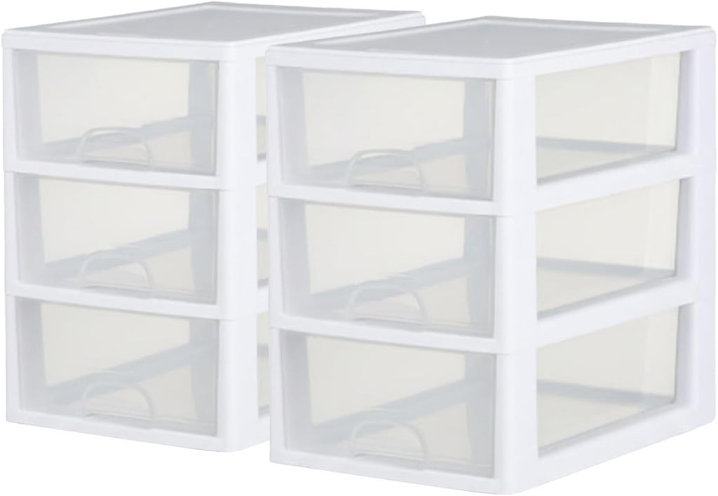 Sterilite 6-Pack Stacking Drawer Set - Clear Storage Organizers with White Frame for Clothes & Accessories