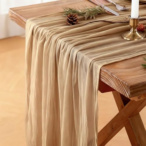 Mkobon Cheesecloth Table Runner 10 FT Champagne Boho Rustic Gauze