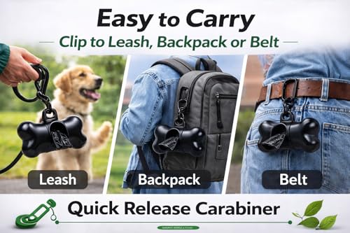 Dog Poop Bag Holder with Safety Lock - Compact Dispenser for Leash