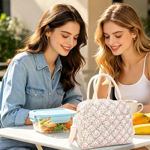 SEEGU Insulated Lunch Bag for Women - Floral Pink Large Lunch Tote