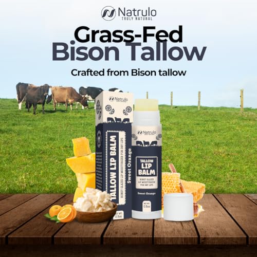 Natrulo Beef Tallow Lip Balm – Grass Fed Tallow & Beeswax Chapstick, Sweet Orange