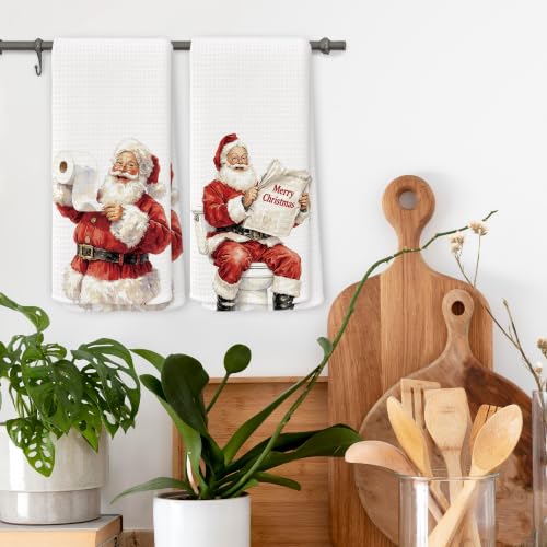 Christmas Santa Hand Towels Set of 2 - 16x24in Holiday Bathroom Decor - Variation of THIS listing