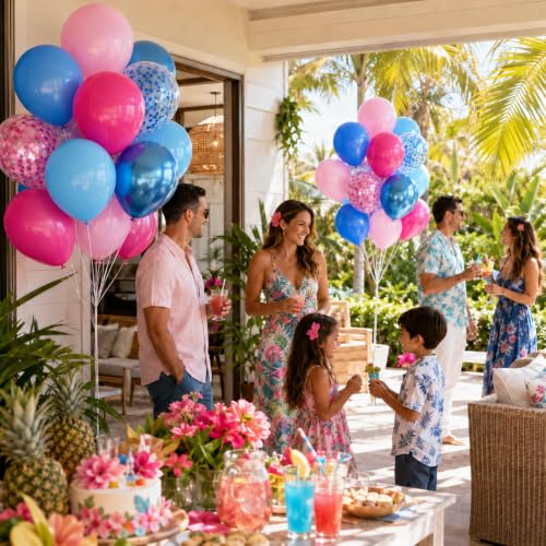 Pink and Blue Balloons Set - 35pcs 12 Inch Metallic & Confetti