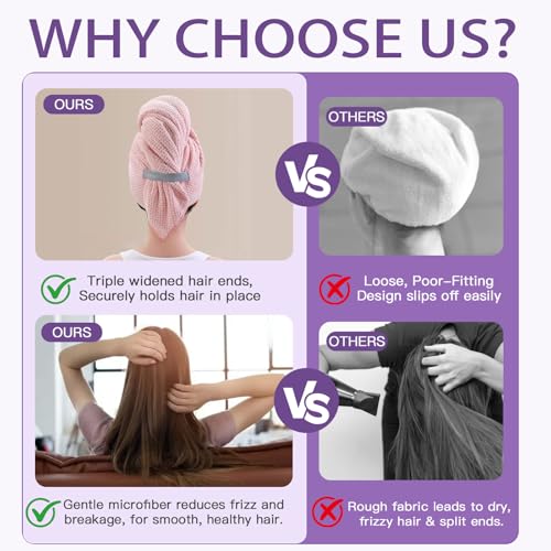 MAGO FAMILY MAGIC Microfiber Hair Towel Wrap, Large Anti-Frizz Turban - Pink