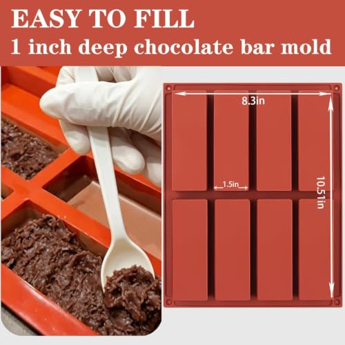 Gobrevv 2PCS Red Silicone Chocolate & Cereal Bar Molds Set - 8 Cavities
