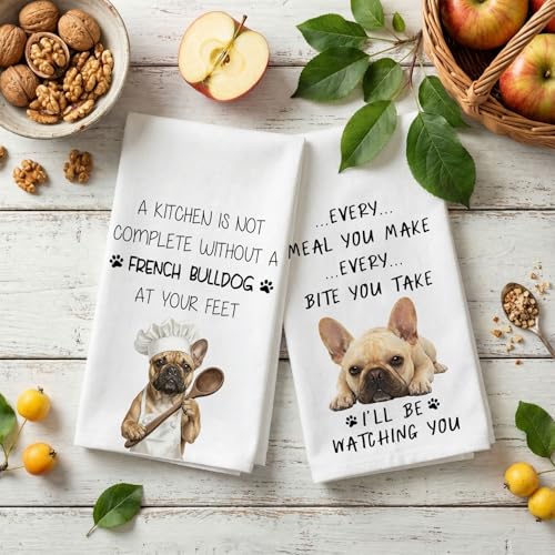 French Bulldog Kitchen Towel Set - Absorbent Cotton Dish Towels (18 x 26)