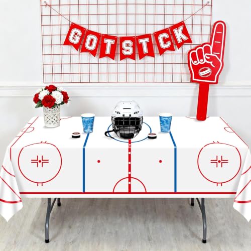 Ice Hockey Rink Table Covers - 51x86 Inch Disposable Tablecloths (Set of 4)