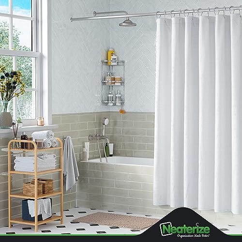 NEATERIZE Waffle Shower Curtain, 72x72 Inch Hotel Style Fabric - White