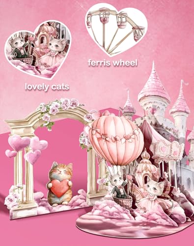 3D Pink Cats Wedding Card - Romantic Fairytale Congratulations
