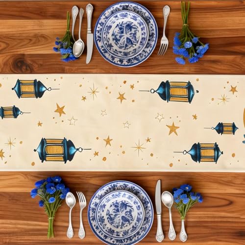 Ramadan Table Runner 13x72 Inch Beige Linen Eid Mubarak Decor