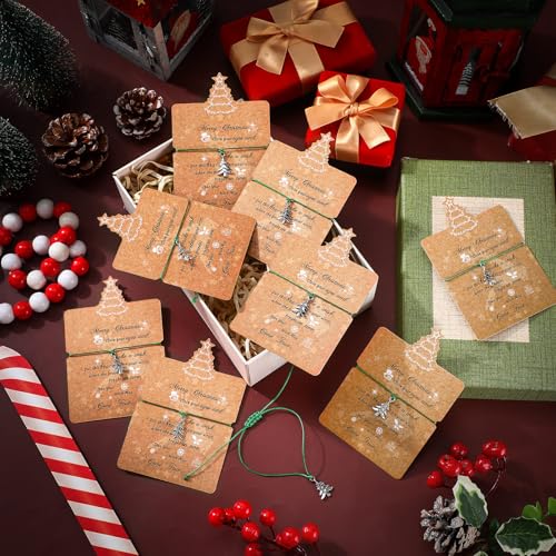 Landical Christmas Wish Bracelets Bulk Set with Tree & Snowflake Charms - Adjustable Holiday Jewelry - 40 Sets
