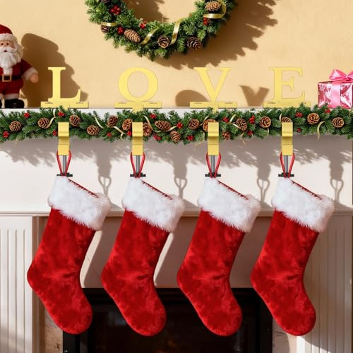 Personalized Christmas Stocking Holder with Double Hooks - Gold