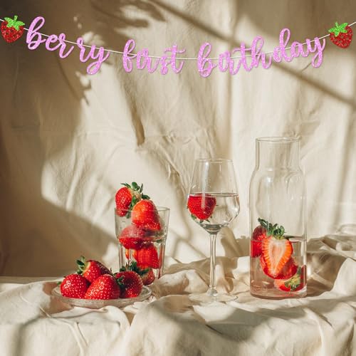 Glitter Strawberry First Birthday Banner - Sweet Berry Party Decor