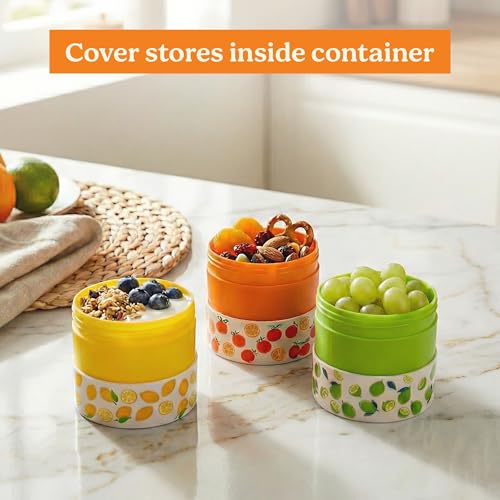 MosJos Snack Containers Set - 4 Oz Food Storage Cups with Lids (3 Colors)