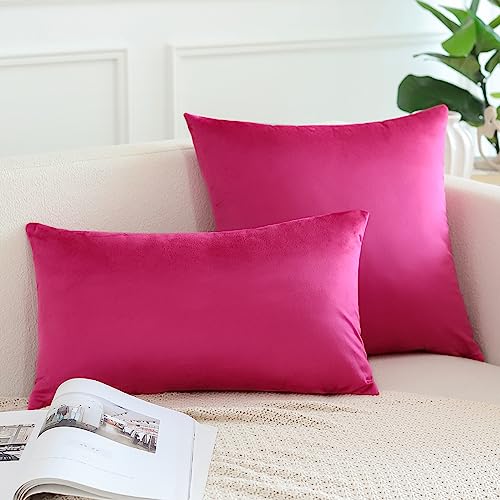OTOSTAR Pack of 2 Hot Pink Velvet Throw Pillow Covers 18x18