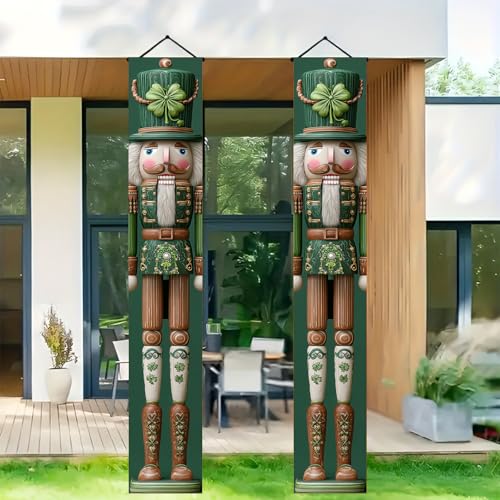 St Patrick Day Nutcracker Porch Banner Shamrock Door Hanging 12x72 Inch