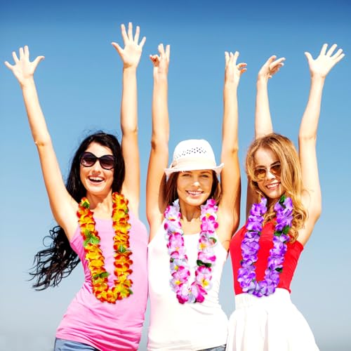 Premium Hawaiian Leis - 6 Pack Tropical Flower Decorations for Parties