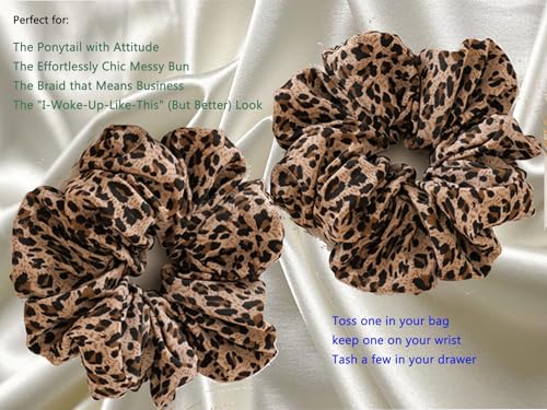 Vikodah 2-Piece Leopard Print Hair Scrunchies - Soft Elastic Ponytail Holder