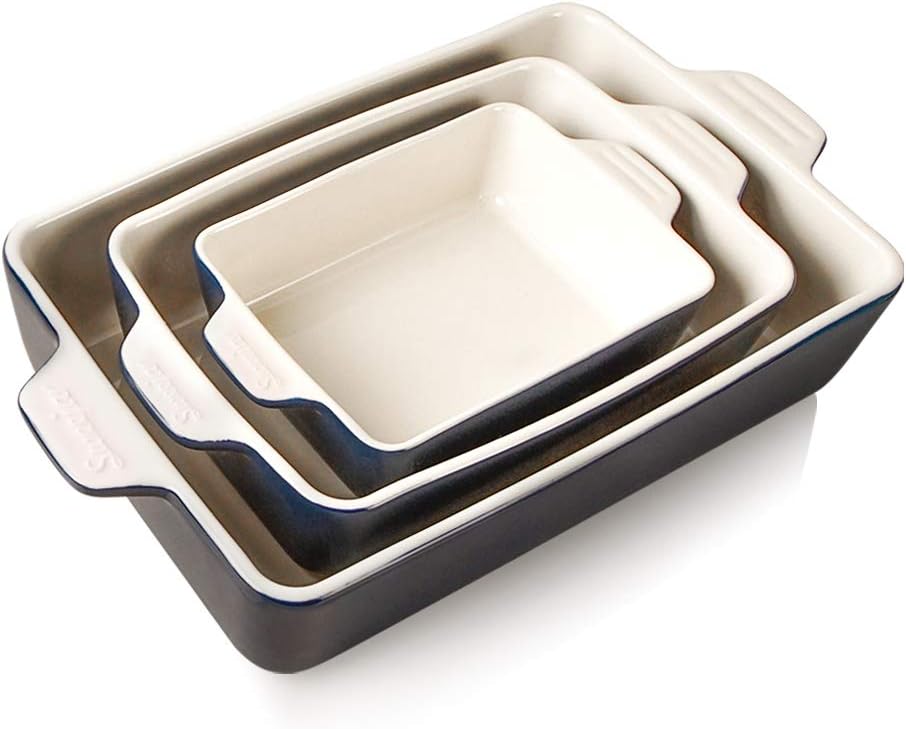 Sweejar Ceramic Bakeware Set - Rectangular Lasagna Dish for Oven | 11.8 x 7.8 x 2.76 Inches - Navy