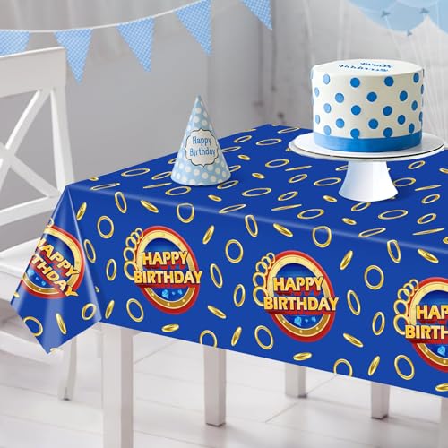 Blue Gold Cartoon Birthday Party Tablecloths - 3 Pack