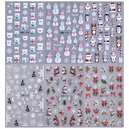 SWEET TREND Christmas Nail Art Stickers - 6 Sheets Winter Decals