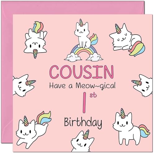 Funny Cat Birthday Card for 1st Cousin - Premium Quality