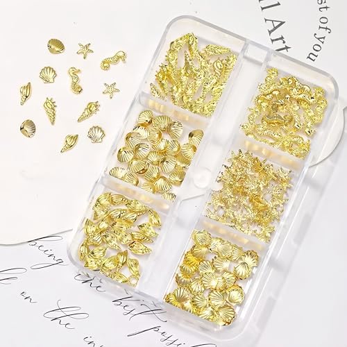 Quezadyl 3D Gold Beach Nail Charms - Seashell & Starfish Ocean Style