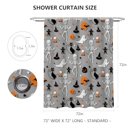 Halloween Skeleton Shower Curtain, 72x72 in, Durable Polyester