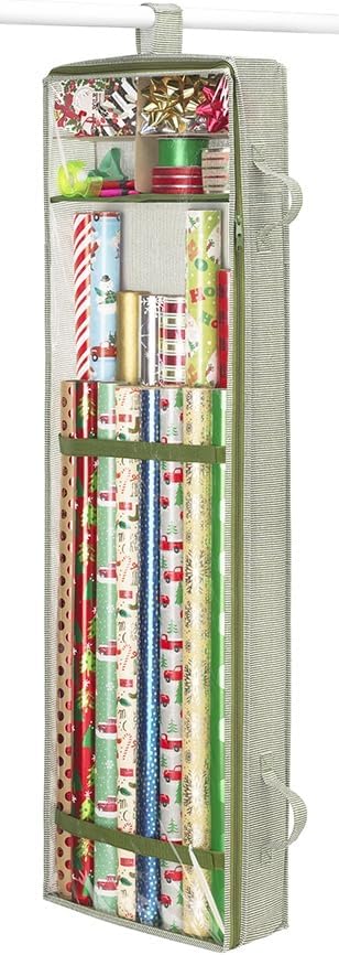 Whitmor Christmas Gift Wrap Organizer - Holds 30" & 40" Rolls - Stylish Stripe Design