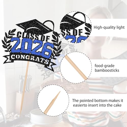 Class of 2026 Graduation Cake Topper - Congrats Grad Glitter Party Decoration