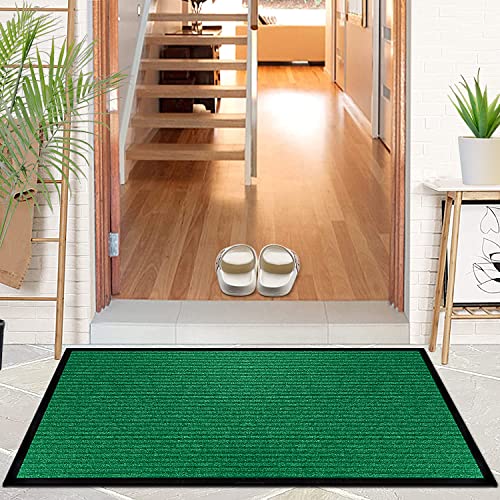 Heavy Duty Striped Green Door Mat - Waterproof, Easy Clean (24'' x 16'')
