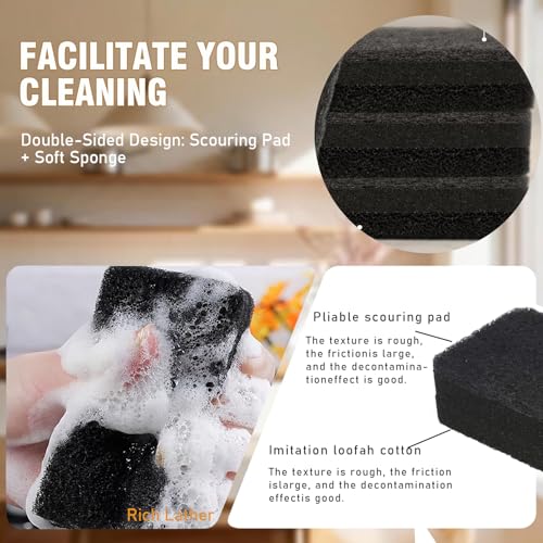 Black Non-Scratch Dish Sponges - 6-Pack for Kitchen Cleaning