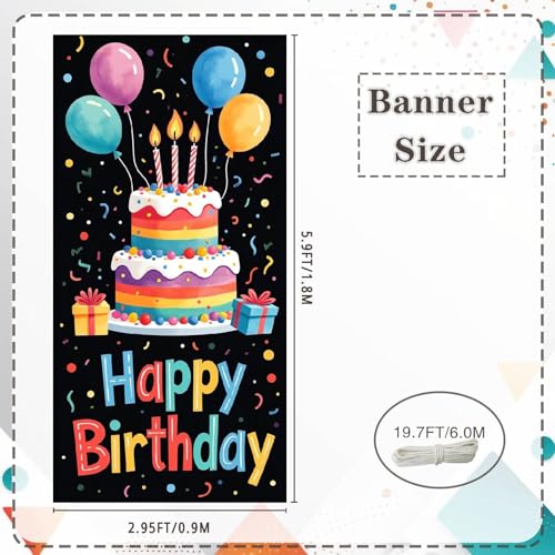 Happy Birthday Banner Backdrop, Colorful Cake Party Decor 35.4x70.9 Inch
