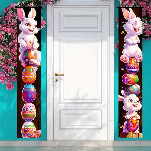 BlissYard 2-Piece Easter Porch Banner Set - Bunny & Eggs Door Decor