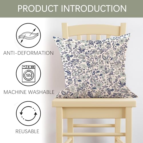 Fjfz 18x18 Inch Blue Floral Boho Throw Pillow Covers Pack of 2